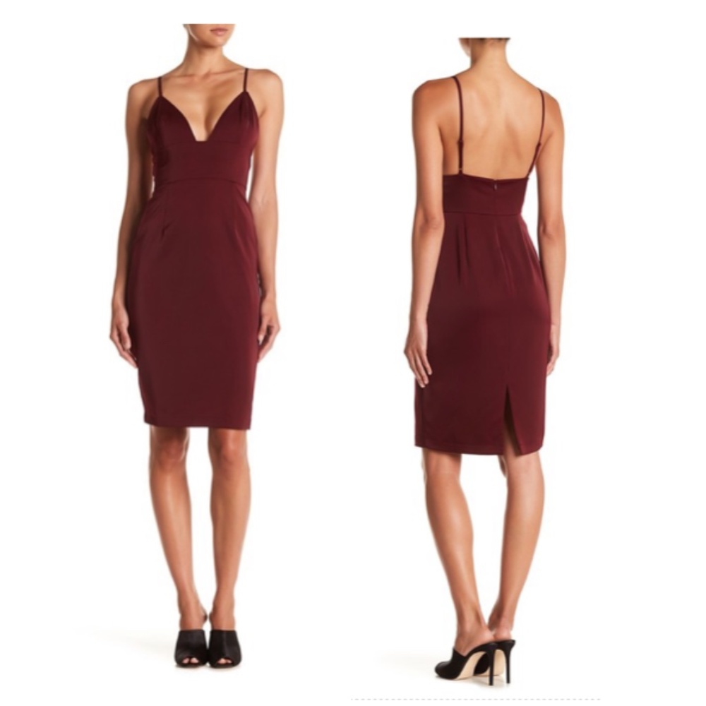 NBD Heatwave Sleeveless Midi Dress Burgundy Wine Maroon Bodycon V Neck Plunge
